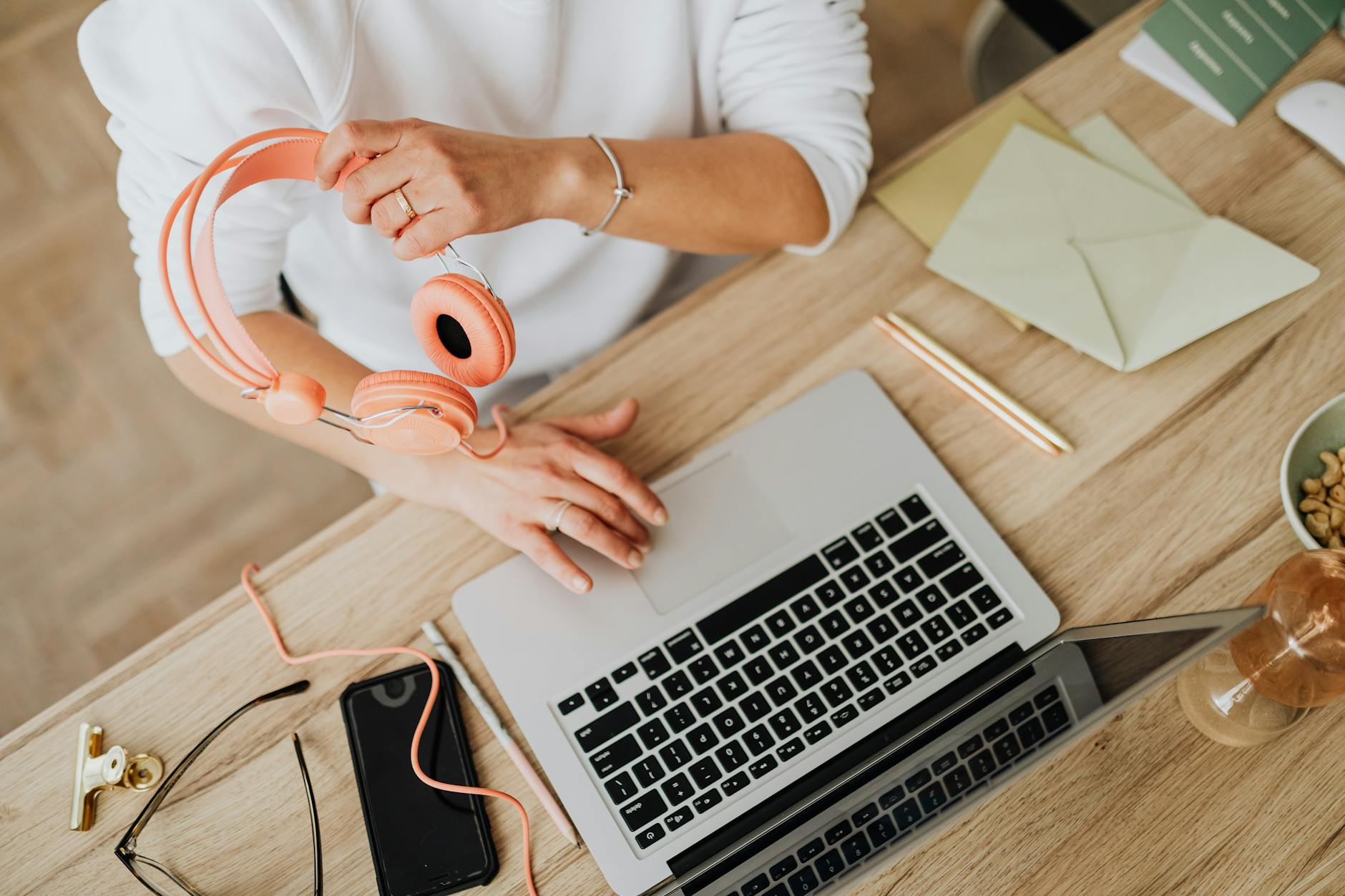 Professional headphones on a clean desk workspace for remote work