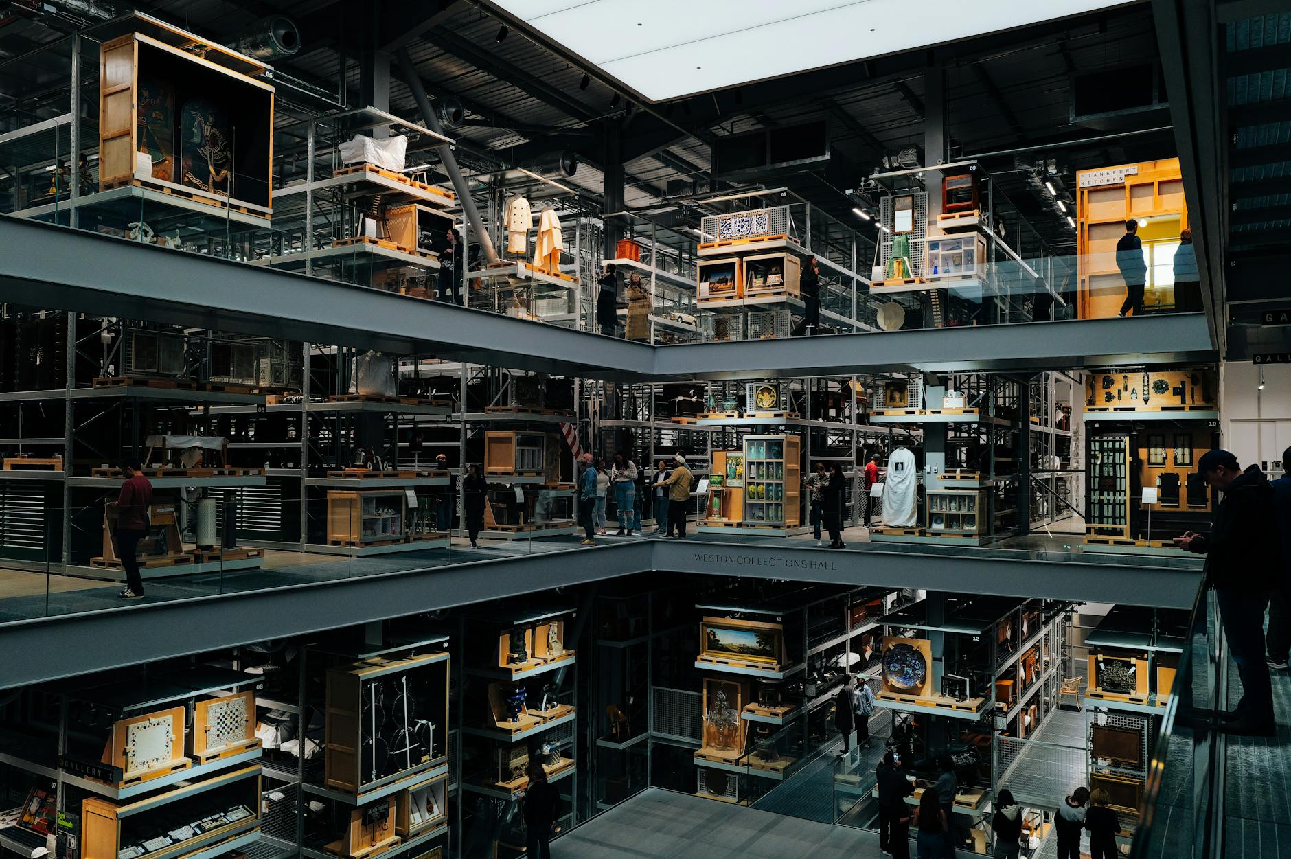 Modern museum interior with clean white walls and artistic displays