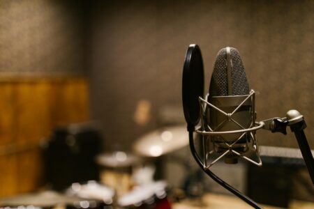 Professional microphone in recording studio setting