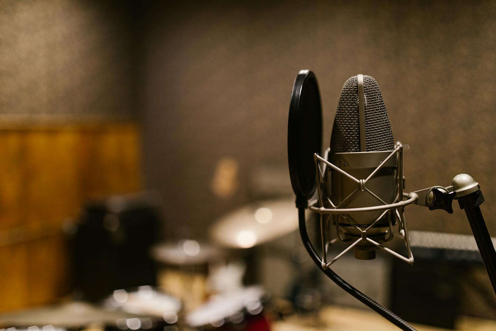 Professional microphone in recording studio setting