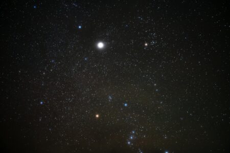 Star constellation against dark night sky representing Scorpio zodiac sign