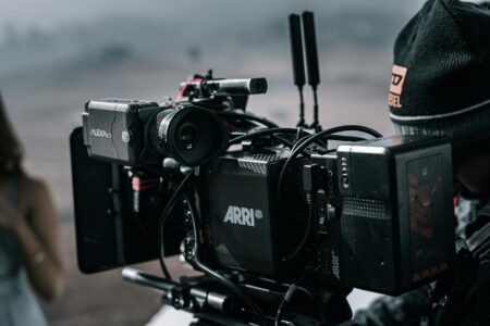 Film production equipment on movie set
