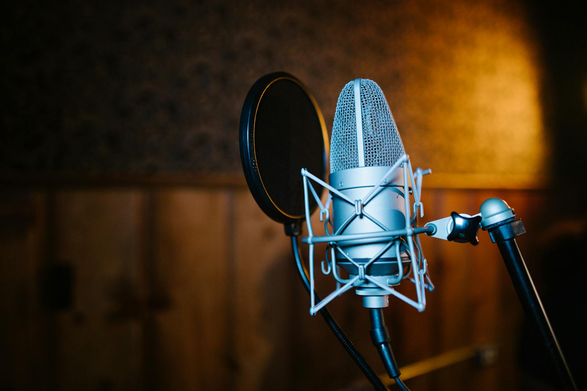 Professional recording studio setup with microphone and mixing equipment