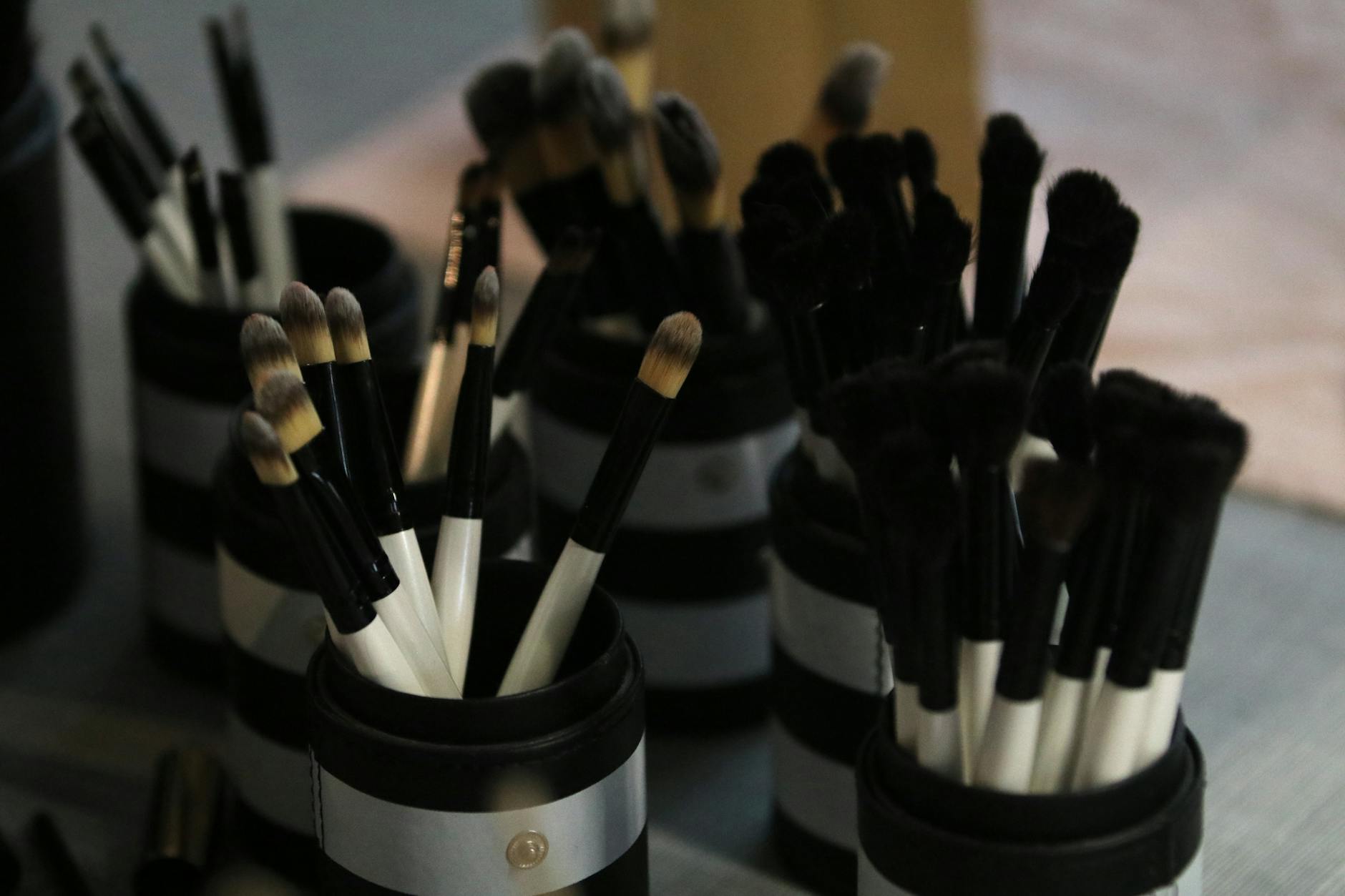Professional makeup brushes and application tools for mature skin makeup