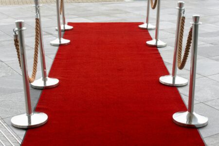 Elegant red carpet event with fashion-forward attendees