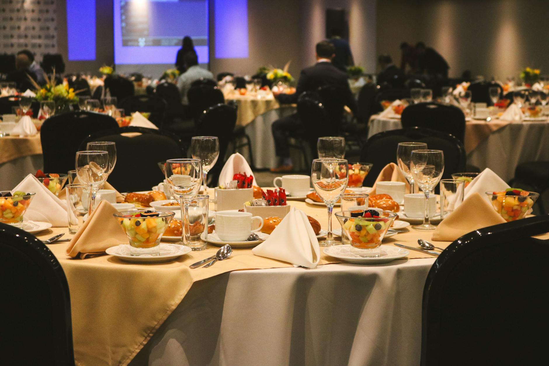 Upscale gala event with well-dressed guests socializing