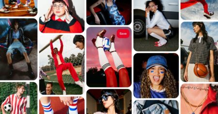 Pinterest Says Fandom Is Dressing Us This Summer Woman wearing a colorful sports jersey styled as a street fashion outfit