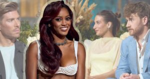 Ciara Miller Kept Her Cool While Summer House Burned Around Her Empty reunion stage with dramatic lighting reminiscent of reality TV talk show sets