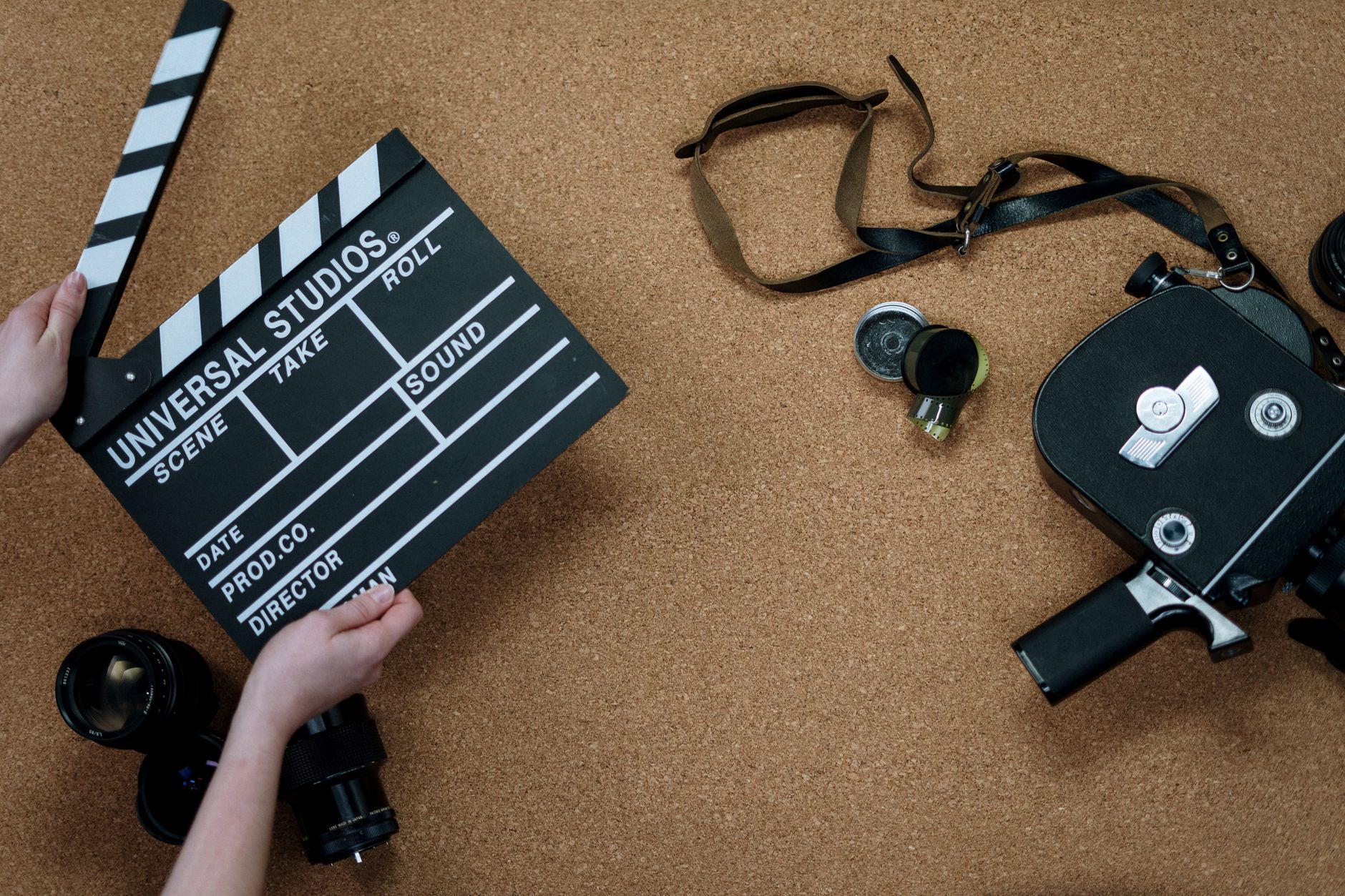 Film clapperboard on a movie set suggesting comedy production