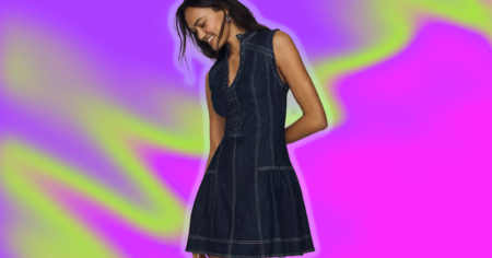 Woman wearing a lightweight cotton summer dress outdoors in warm weather