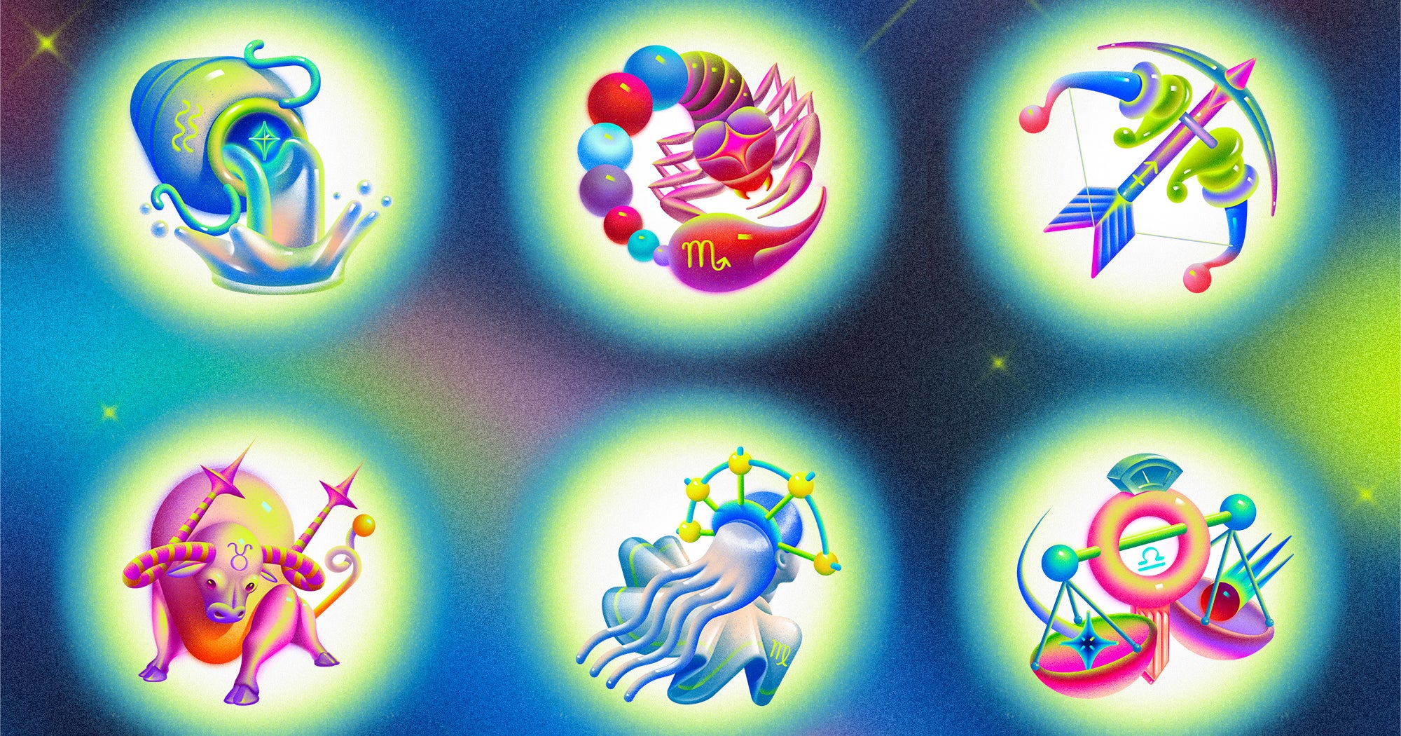 Astrological star chart with zodiac symbols on dark background