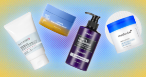 K-Beauty Finally Landed on Amazon — Heres Whats Worth Buying Assorted Korean skincare bottles and pads arranged on a white bathroom shelf