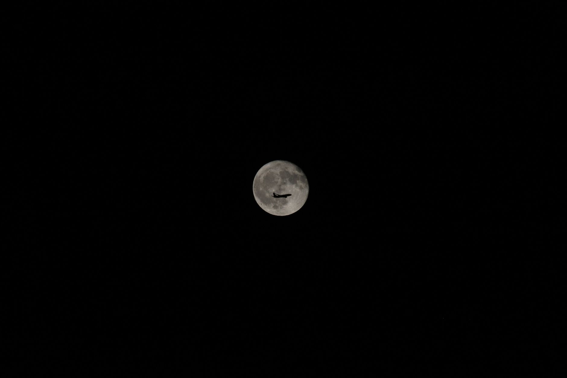 A luminous full moon rising against a dark blue night sky