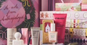 Anthropologie’s Beauty Advent Calendars Always Sell Out—And They’re Already Here Assorted beauty products arranged inside an advent calendar box