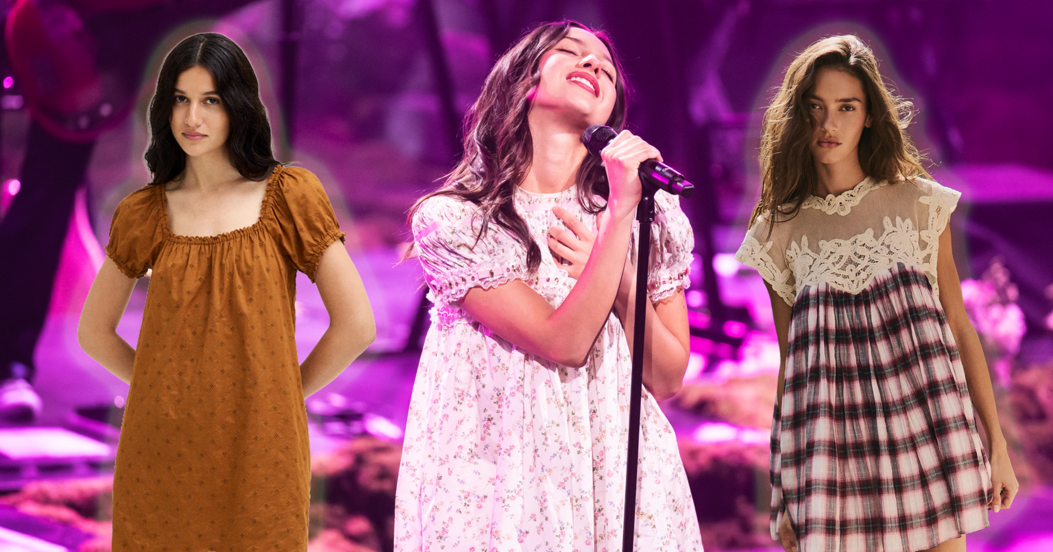 Olivia Rodrigo Is Bringing the Babydoll Dress Back, Hard A floral babydoll mini dress laid flat on a light background with feminine detailing