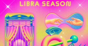 What Libra Season 2026 Means for Your Horoscope and Life Gold weighing scales resting on a wooden surface with autumn leaves scattered around them