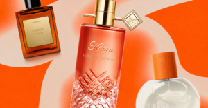 Alberto Morillas Says Ditch the Caramel This Fall Several glass perfume bottles arranged on a dark surface with soft autumn lighting