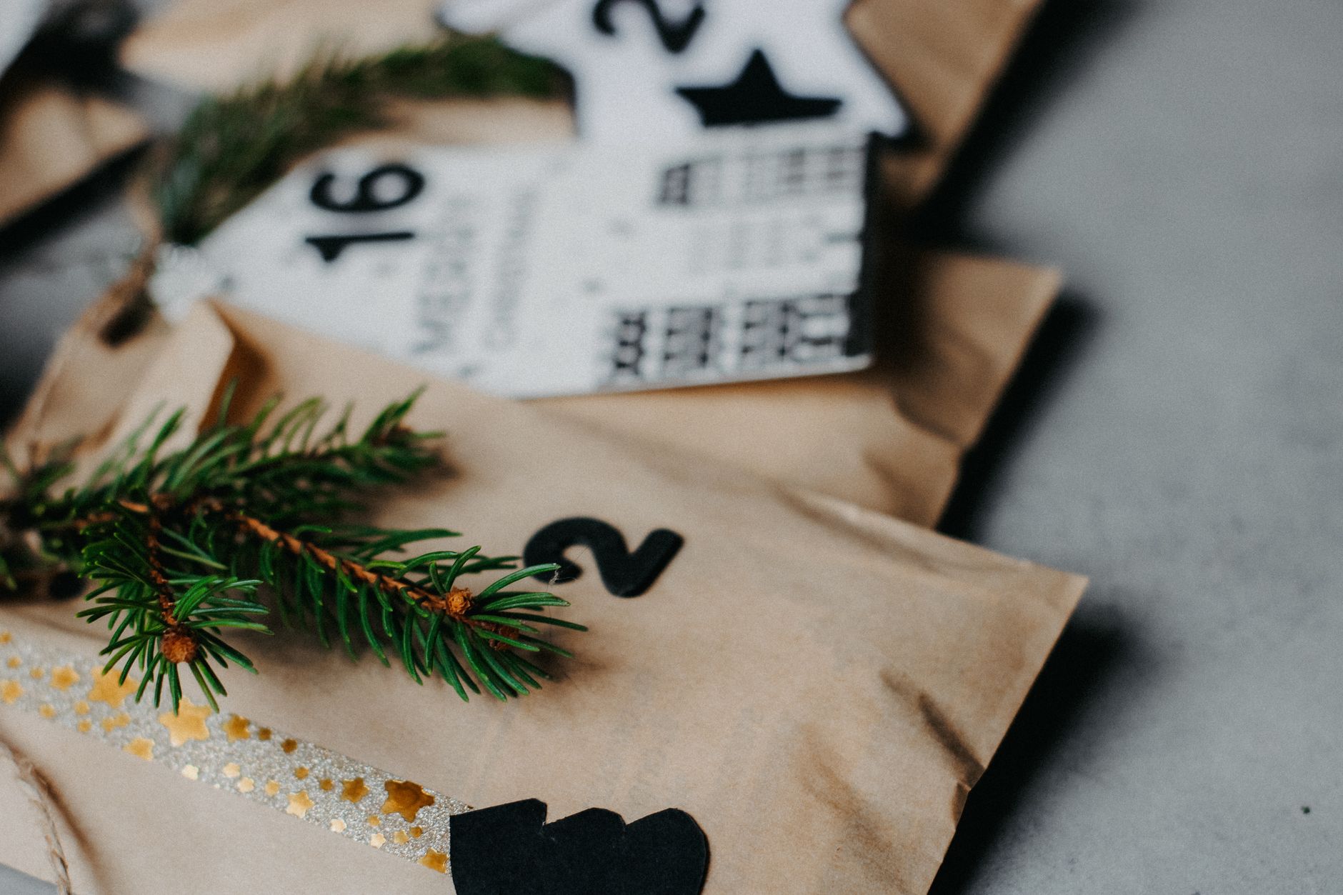 Decorative advent calendar boxes with small numbered doors