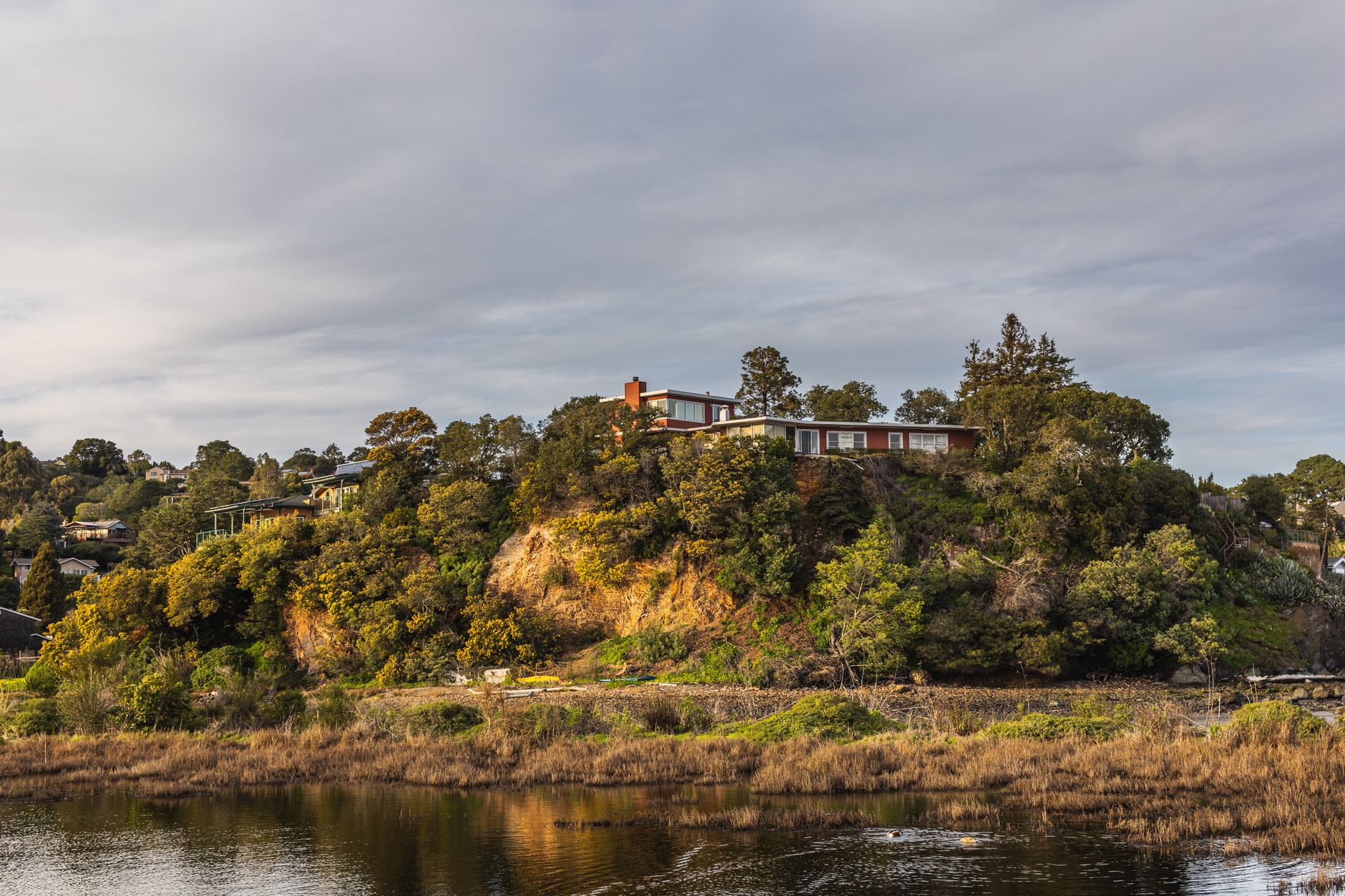 A large remote estate surrounded by trees evoking isolation and secrets