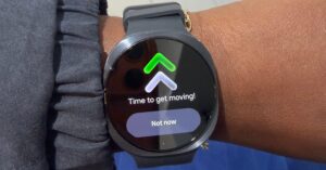 Person wearing a slim smartwatch on their wrist during daily activity